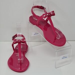 Stuart Weitzman Imitation Pearl Bow Jelly Pink Sandal Women's Size 5B New